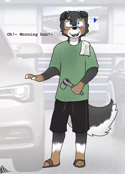 Zachary doin mechanic stuffs on his Wifey's sedan!~ cute boyyo!!~ (Art by me) by ThatOneRcKid