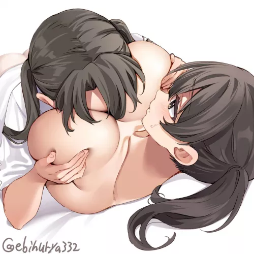 Zuikaku appreciating Kaga's breasts (Ebifurya) [KanColle] by llamanatee