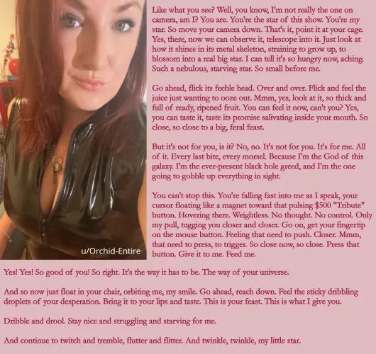 How does it feel to be totally objectified? Dribble and drool. Stay nice and struggling and starving for me. by Orchid-Entire