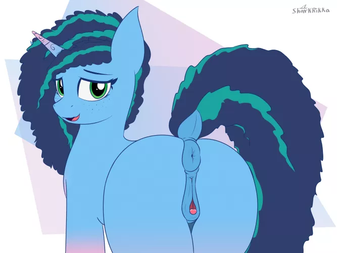 Cute lil blue anxious pony (by: SharkRikka (me)) by basedshark