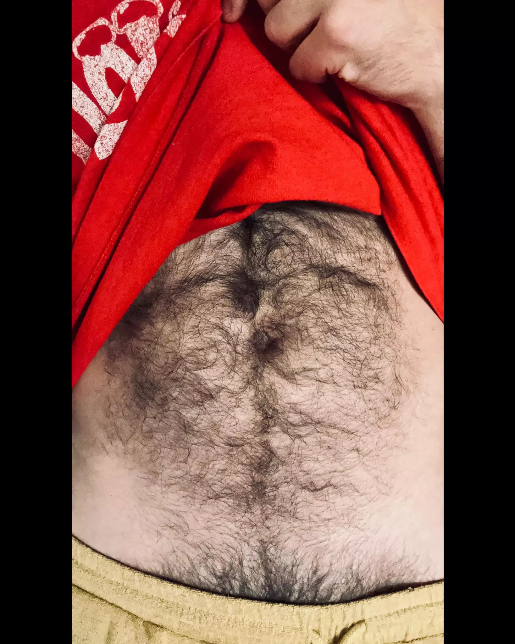 Hairy belly and peekaboo bush. Rub me for good luck? posted by jerseyjaxoff