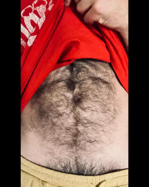 Hairy belly and peekaboo bush. Rub me for good luck? by jerseyjaxoff