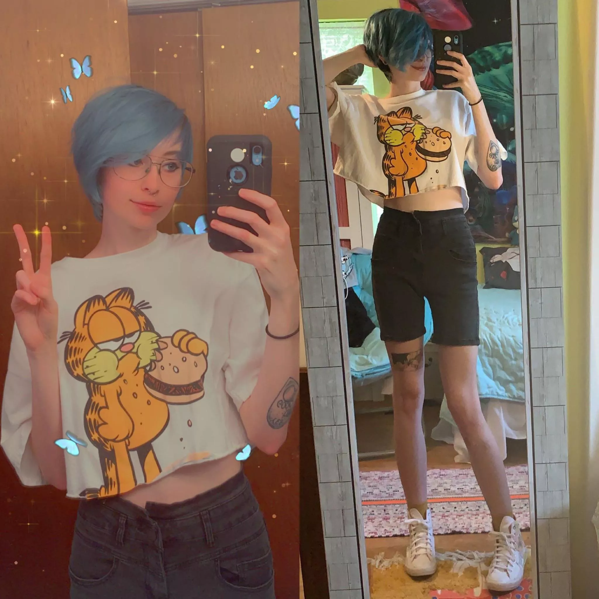 feelin cute in my Garfield shirt 💙 posted by dejectedwraith