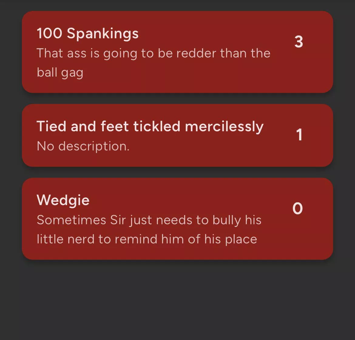 Any suggestions for new punishments for Sir to give me? posted by DidntAskGonnaTell