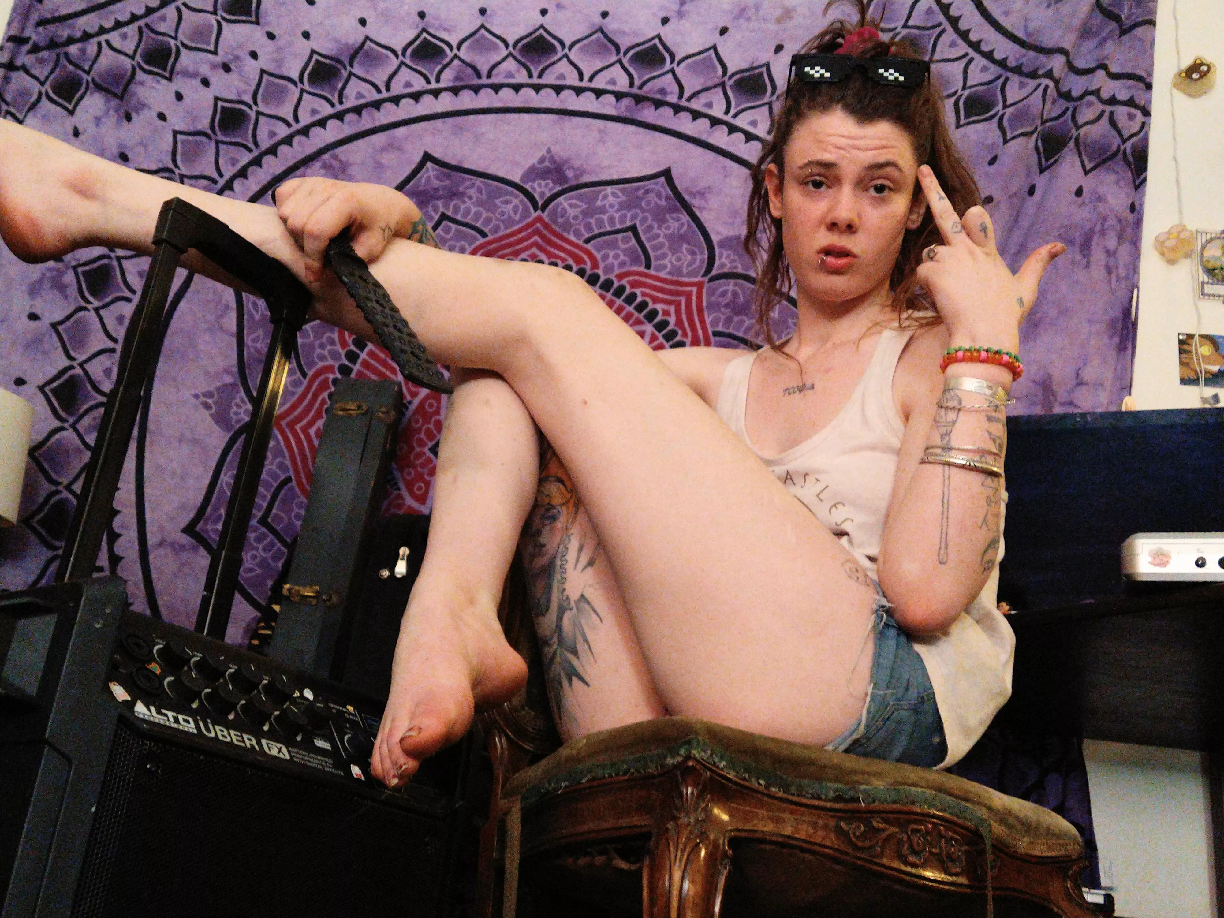 Suck the sweat off my dirty toes you bottom-feeding bitch. posted by GoddessOpheliaJones