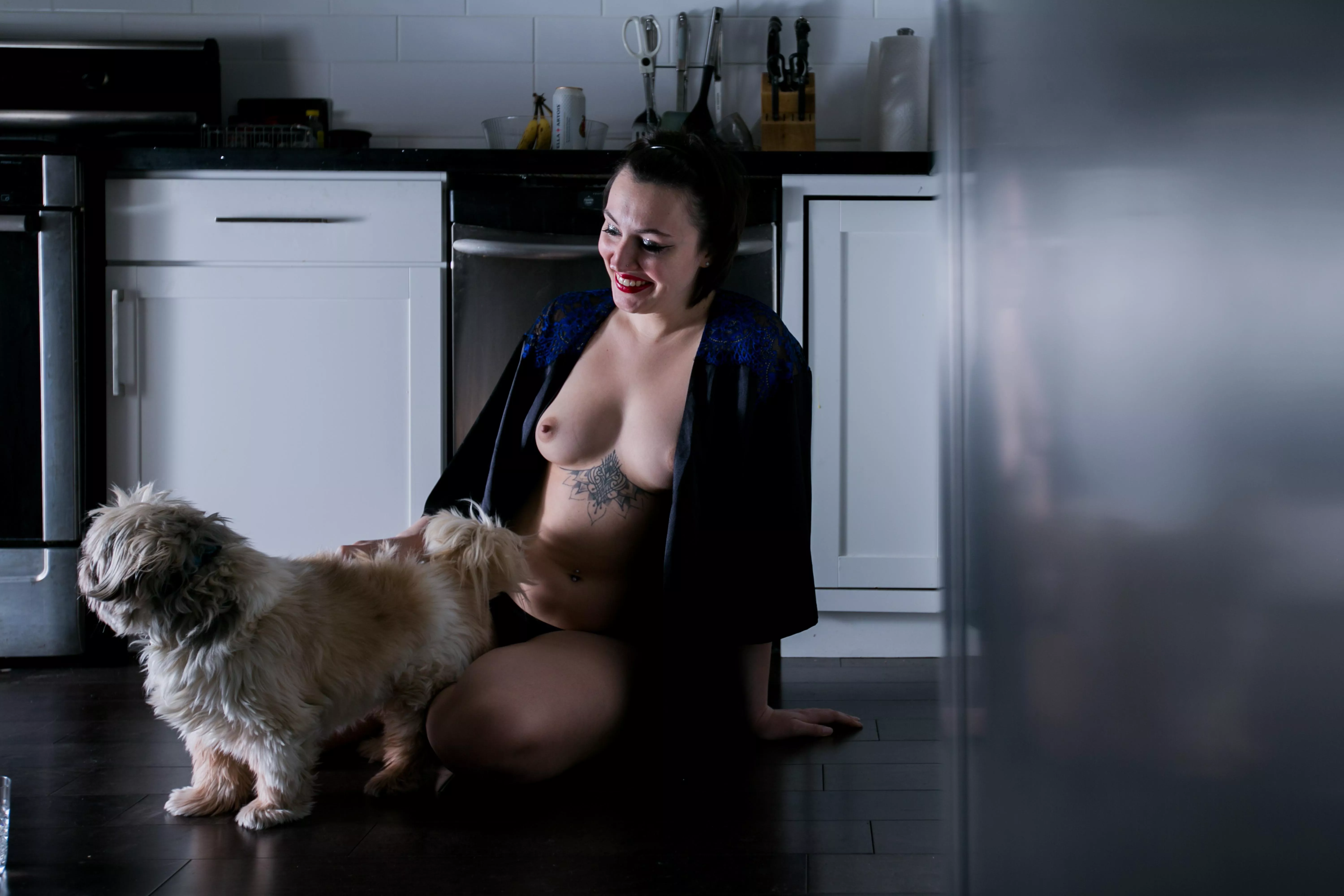 Decided to relax in the kitchen and hang out with my dog instead of being productive! posted by auroradancer69