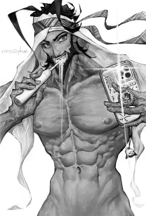 Rashid brushes his teeth and takes selfies (Ykixa) by Ykixa_____