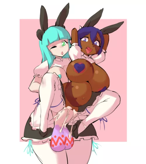 2 bunnies sharing their eggs (borvar) by bigbrowncock123