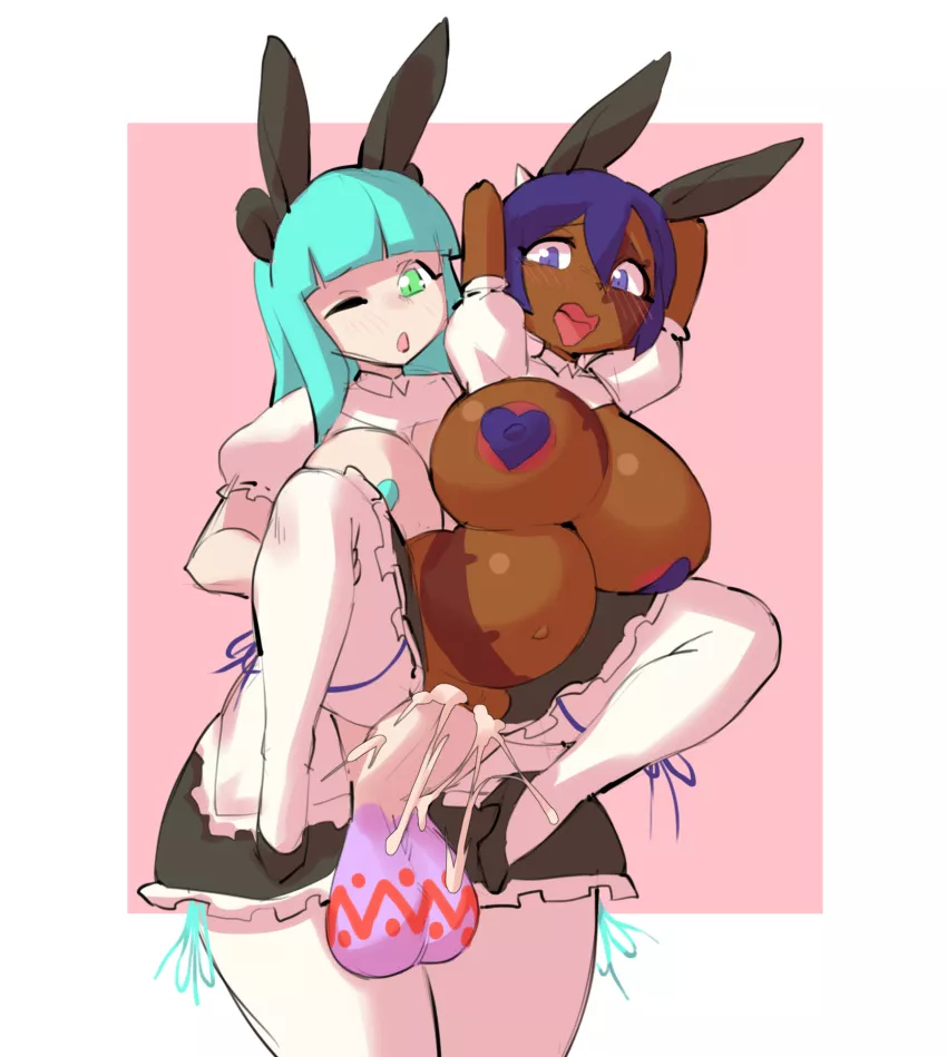 2 bunnies sharing their eggs (borvar) posted by bigbrowncock123