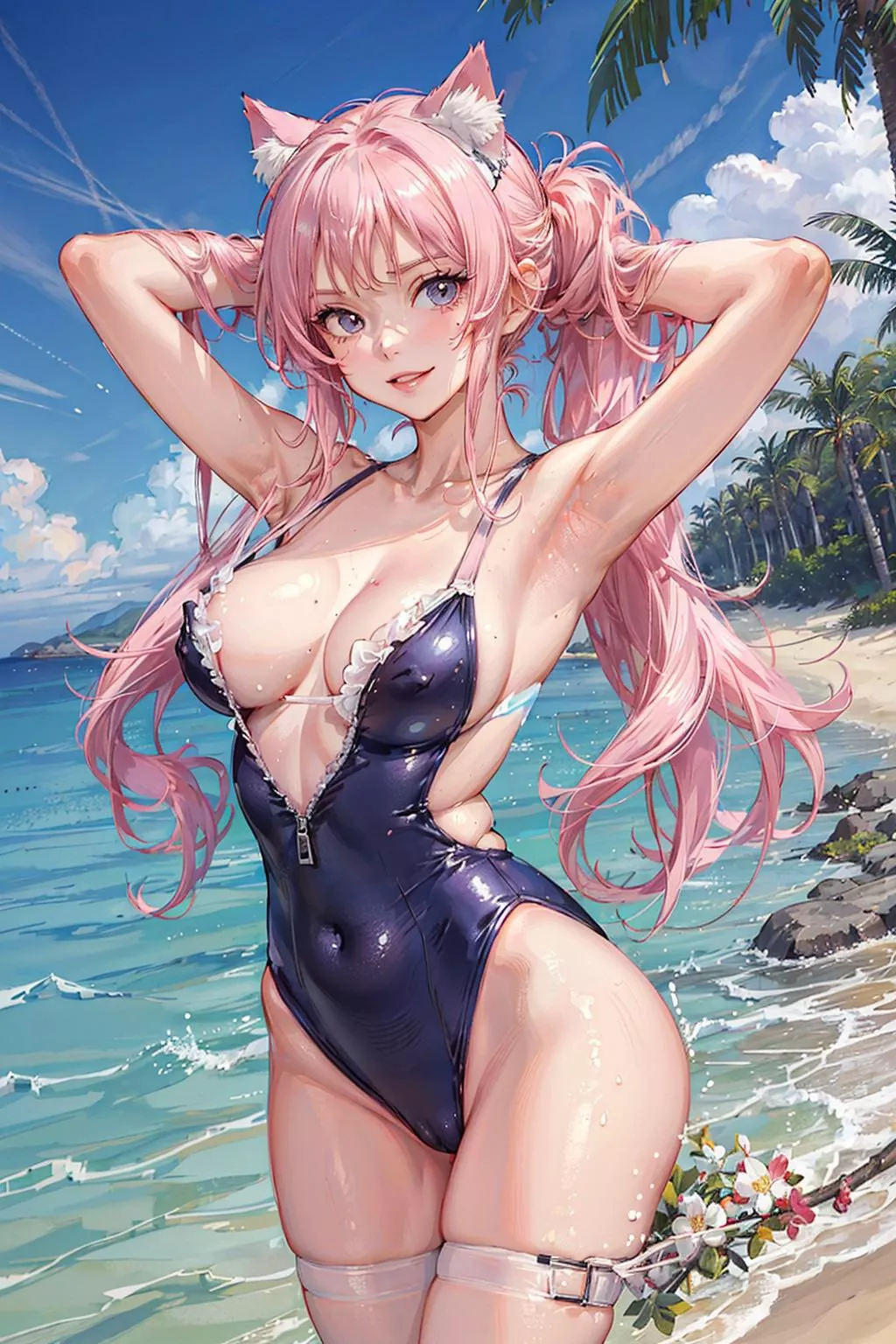Neko wearing a swimsuit posted by PsychologicalHat2617