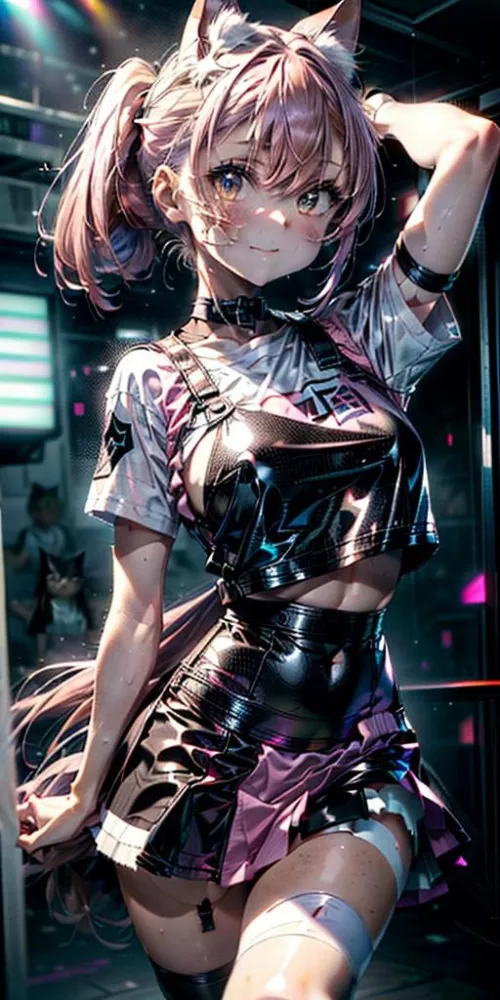 Catgirl dancing in a nightclub (Yodayo AI contest) by Shadowslip99