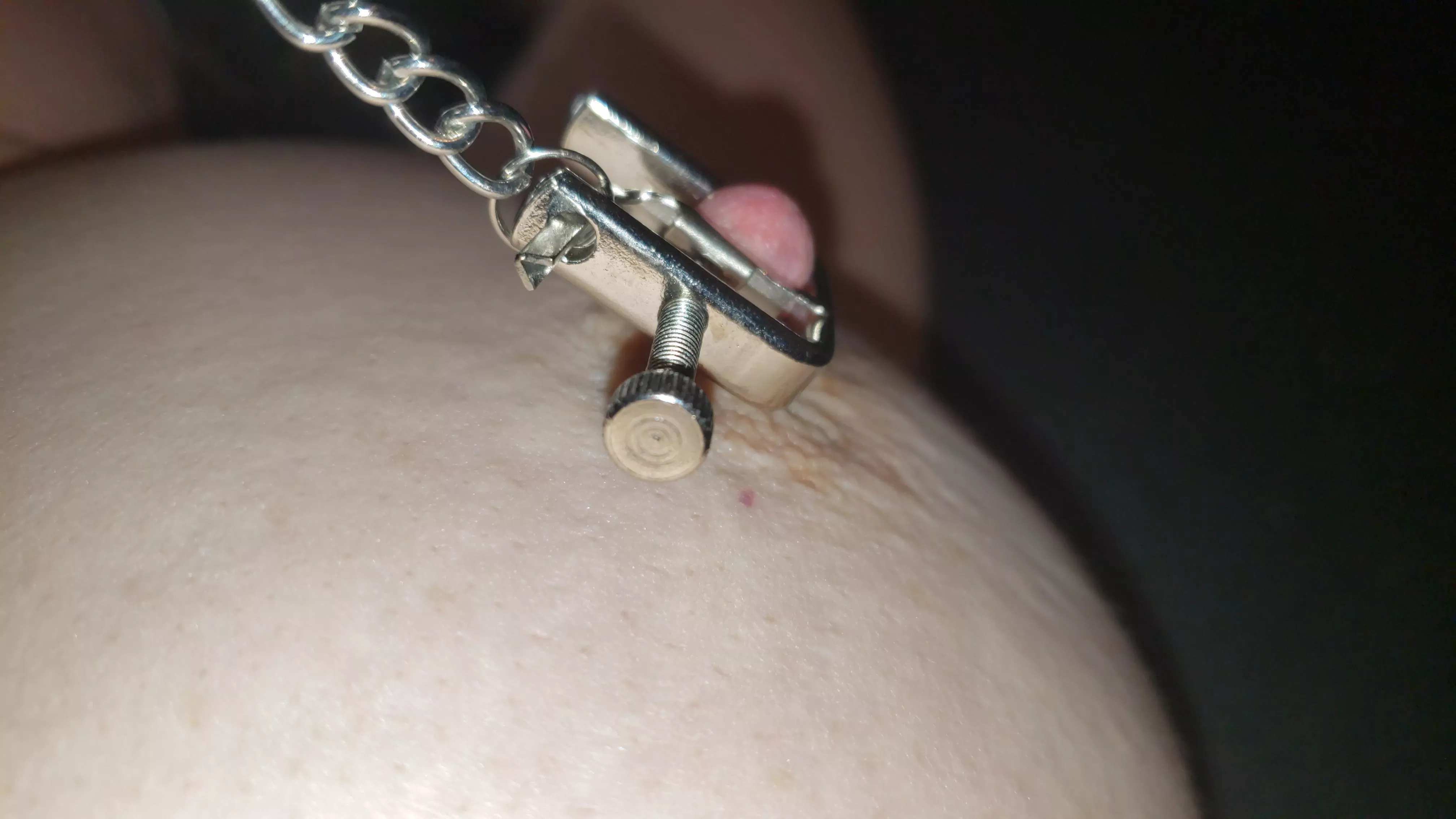 Clamped nipple tug posted by dogclutch15