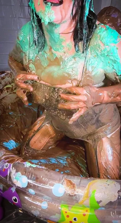 Peeling this off was just as fun as getting it messy 💦💙🤎 by MissNoireNFToy