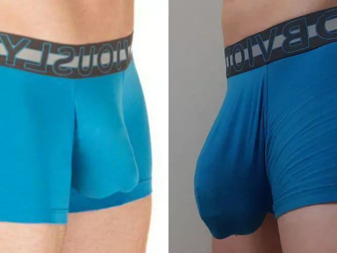 Do you think my picture on the right would be marketing these pouch underwear better than one on the left? Properly filling the pouch by Low-Fox-3366