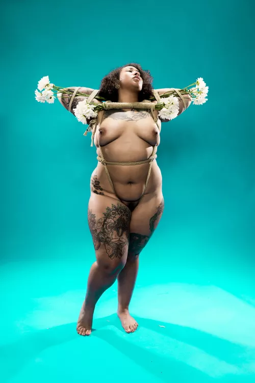 Valentine VonBettie tied with flowers - rope and photo by me (The Dark Arts) by CrushedVelvetX