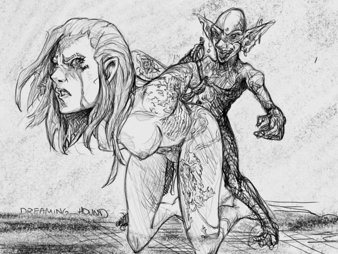 Goblin Fella & OC Sketch by Dreaming-Hound