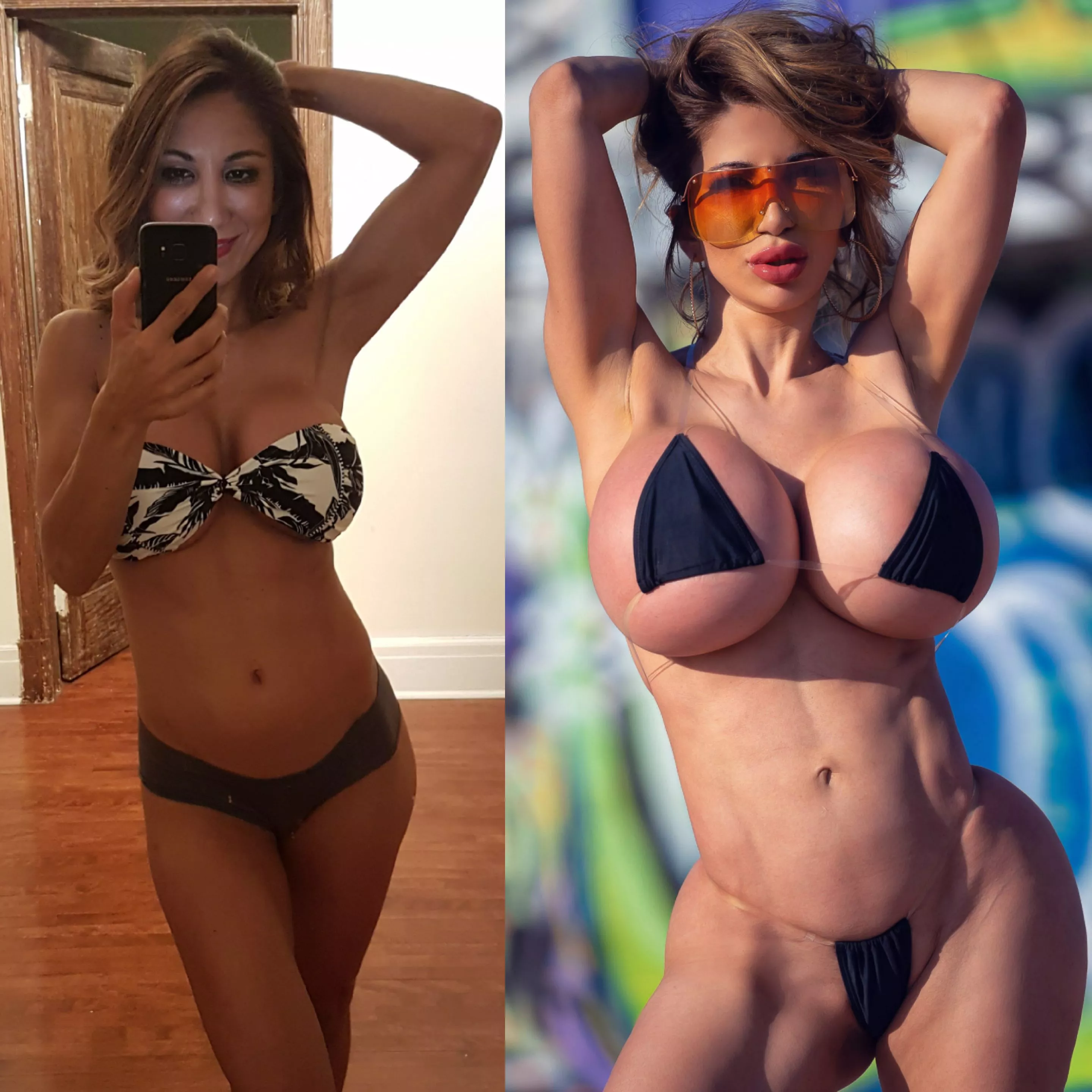 Skinny (41yrs/800cc) vs Busty Muscular full Butt & Breast enhancements (48yrs/2500cc) posted by ellematthewsofficial