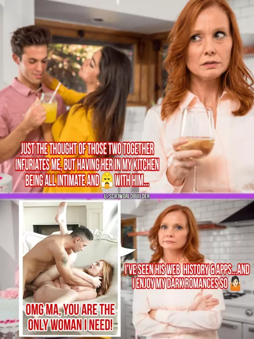 When overhearing how primal and animalistic her son can get... mom's bound to make her own dark erotic romance happen sooner or later! by scifiworldbuilder