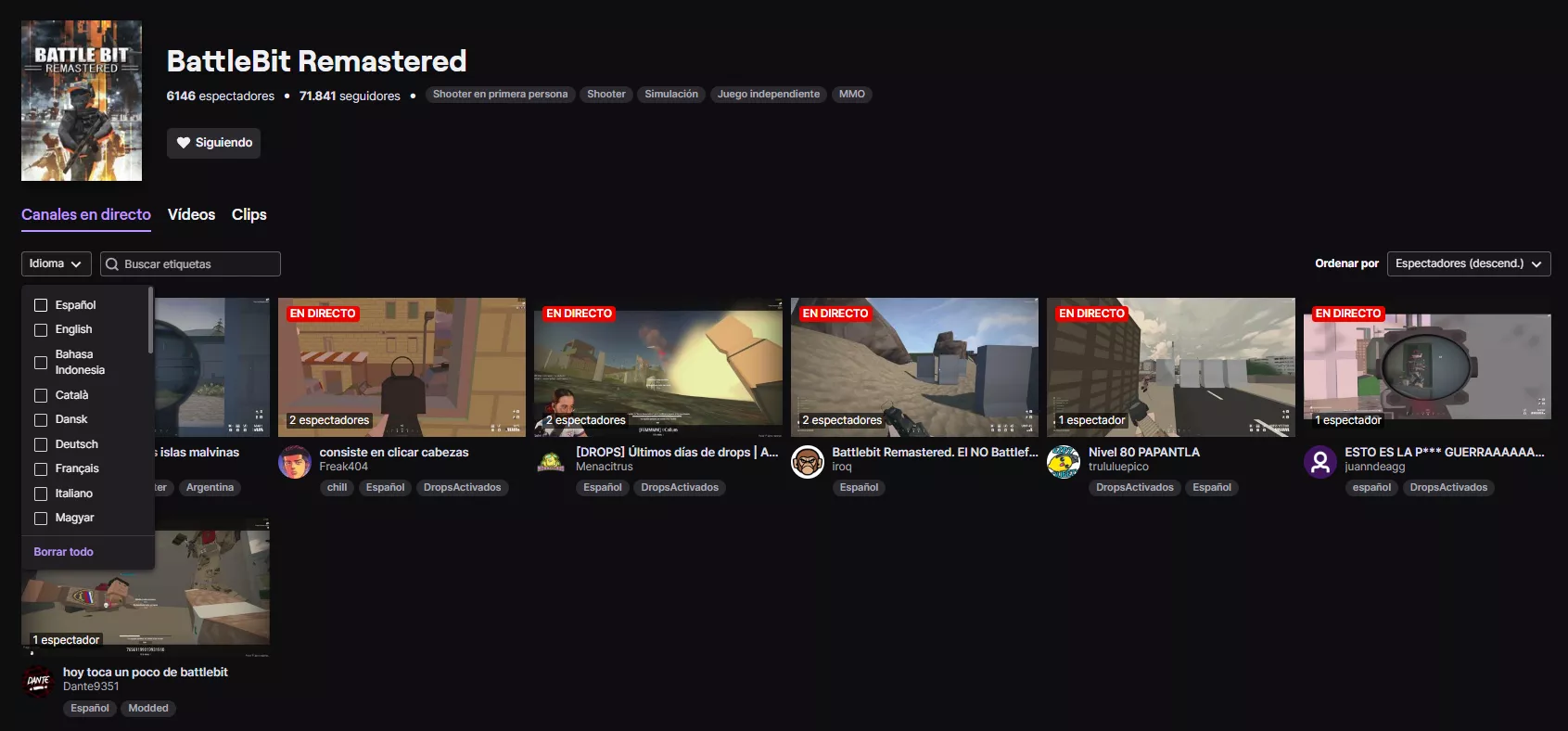 Why is Twitch only showing me Spanish Channels if I didn't set any tags or filters?? posted by Miggart