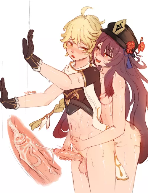 Aether gets filled by Hu Tao's hot rod by SoManyCookies