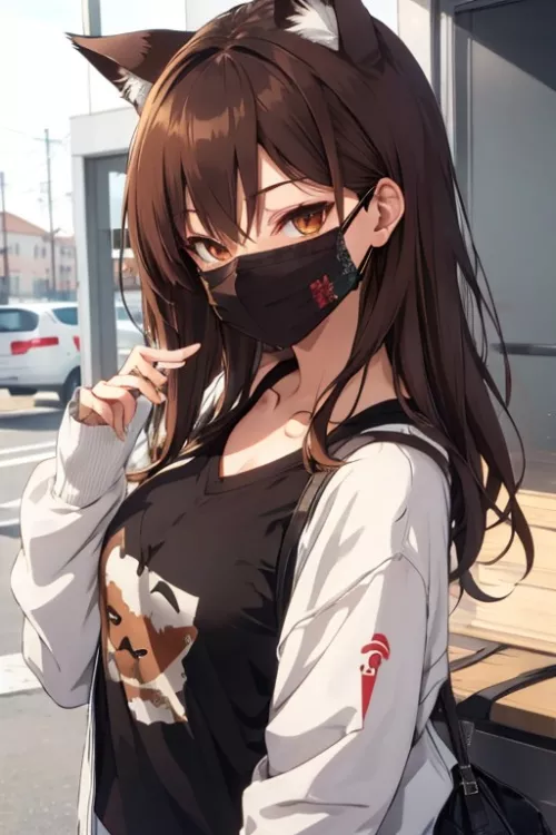 Brown hair Neko with mask by Noah_Johson574