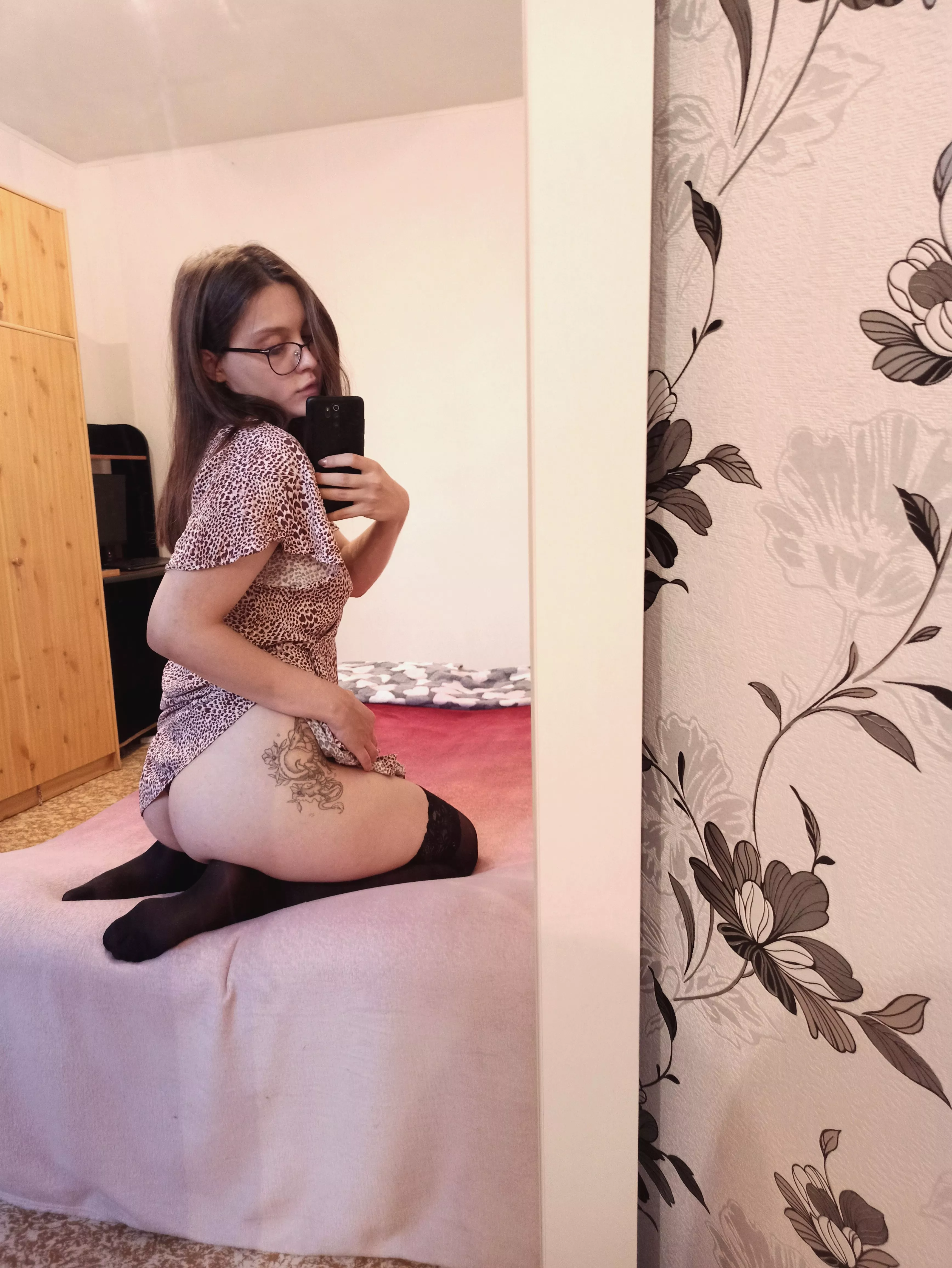 I wore stockings and a dress, but forgot my panties 🤭 posted by Honey_69_