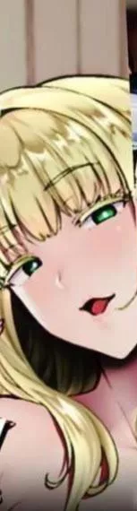 Lf color source: smug smile, blonde hair, green eyes, bust, half-open eyes, flushed face, open mouth, hair on shoulder posted by PolishOnion_