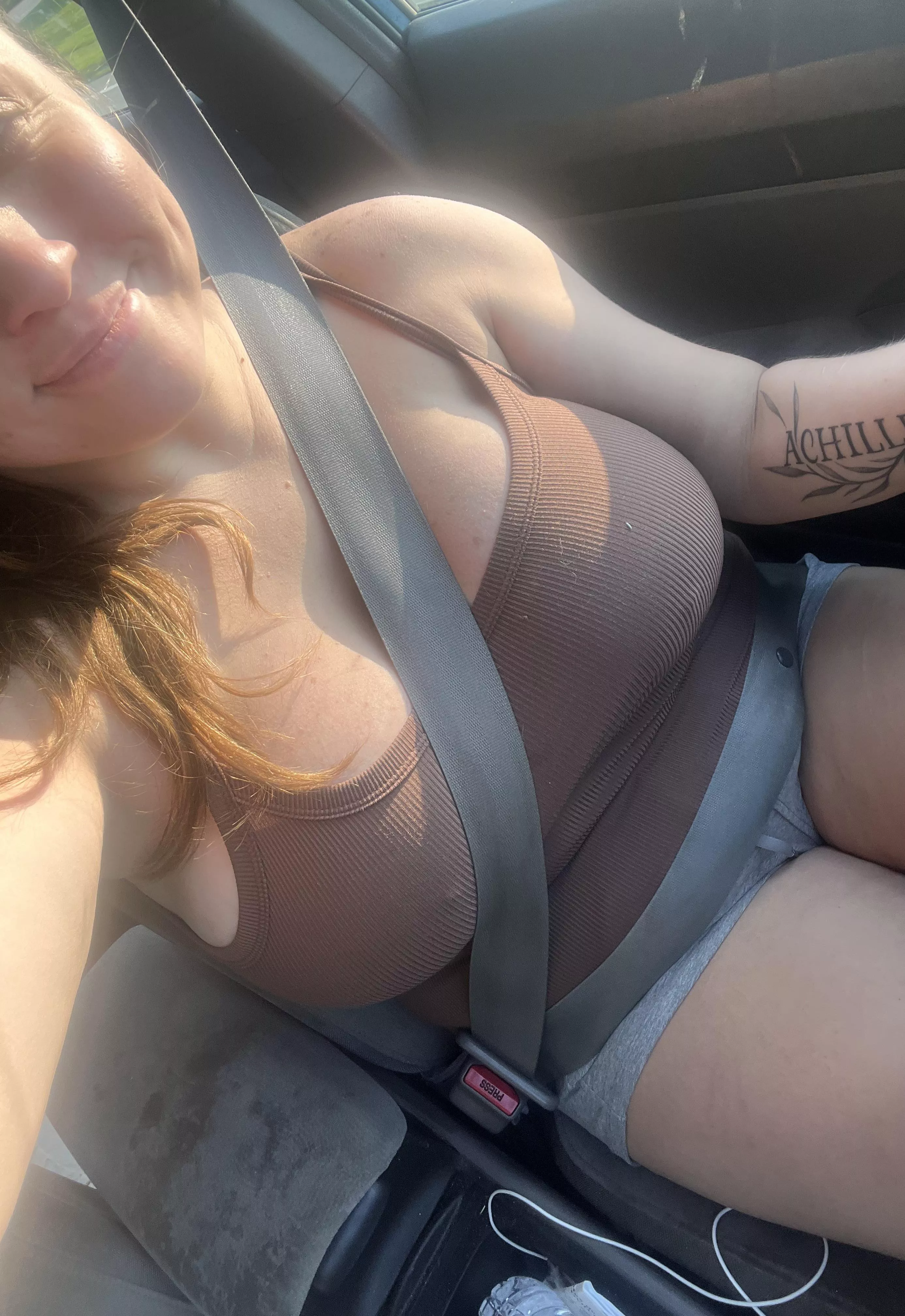 No bra but all smiles (: posted by Hazeleyedgirlx