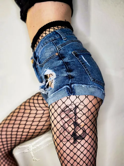 Jean shorts and fishnet tights by forlaughingtime