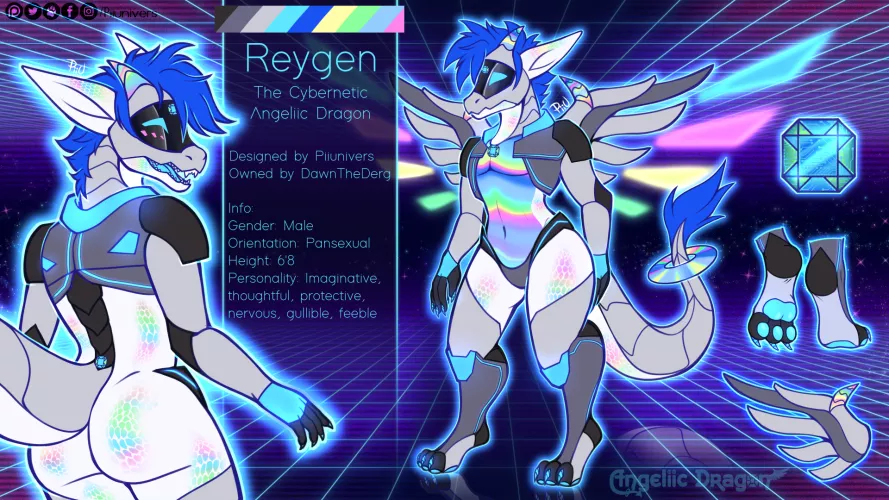 Reygen the Cybernetic Angeliic Dragon (my open species) (Artist: me, Twitter @Piiunivers) by Piiunivers