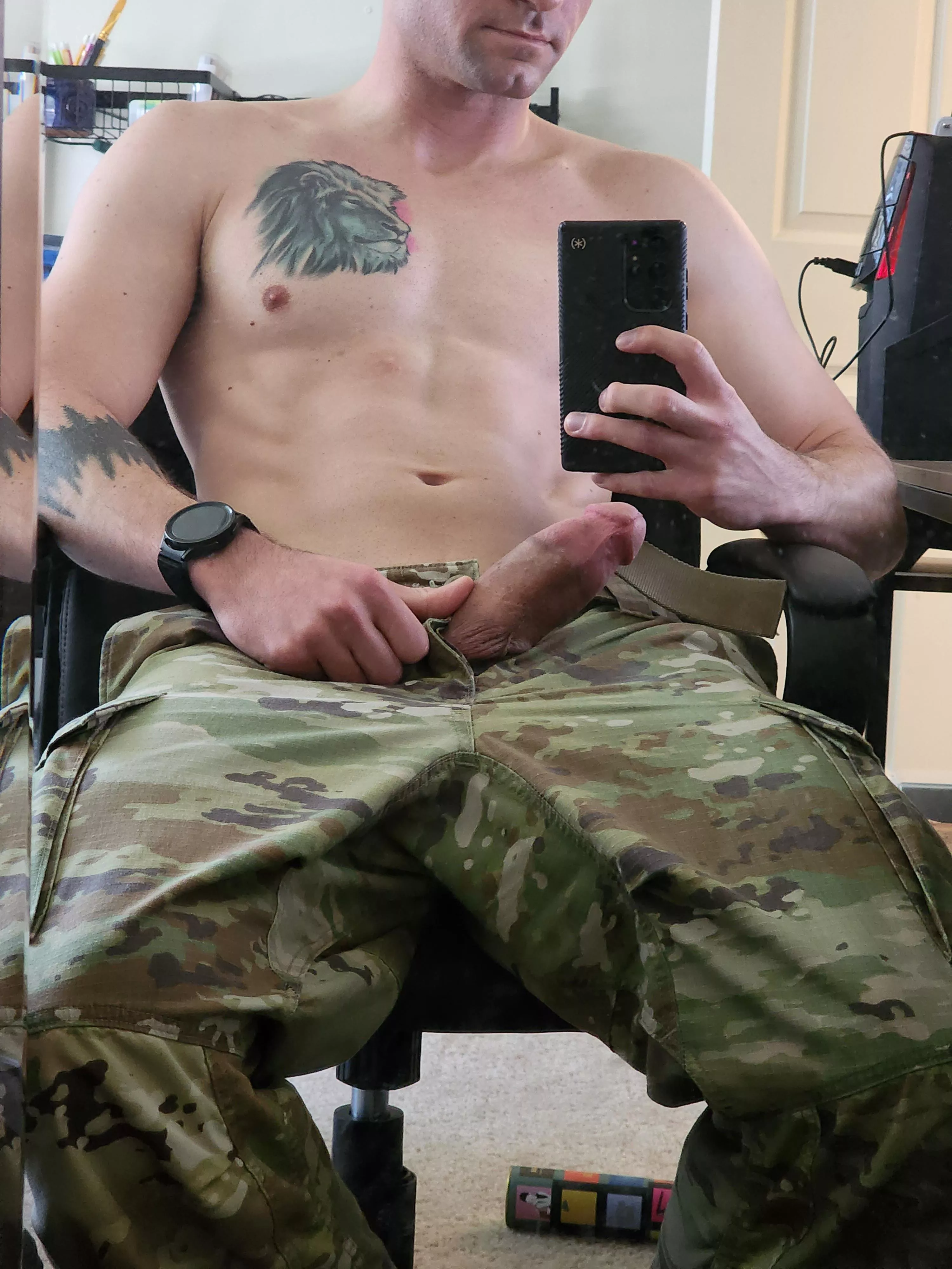Want to take a ride on this thick army cock? posted by CoolUnit7069