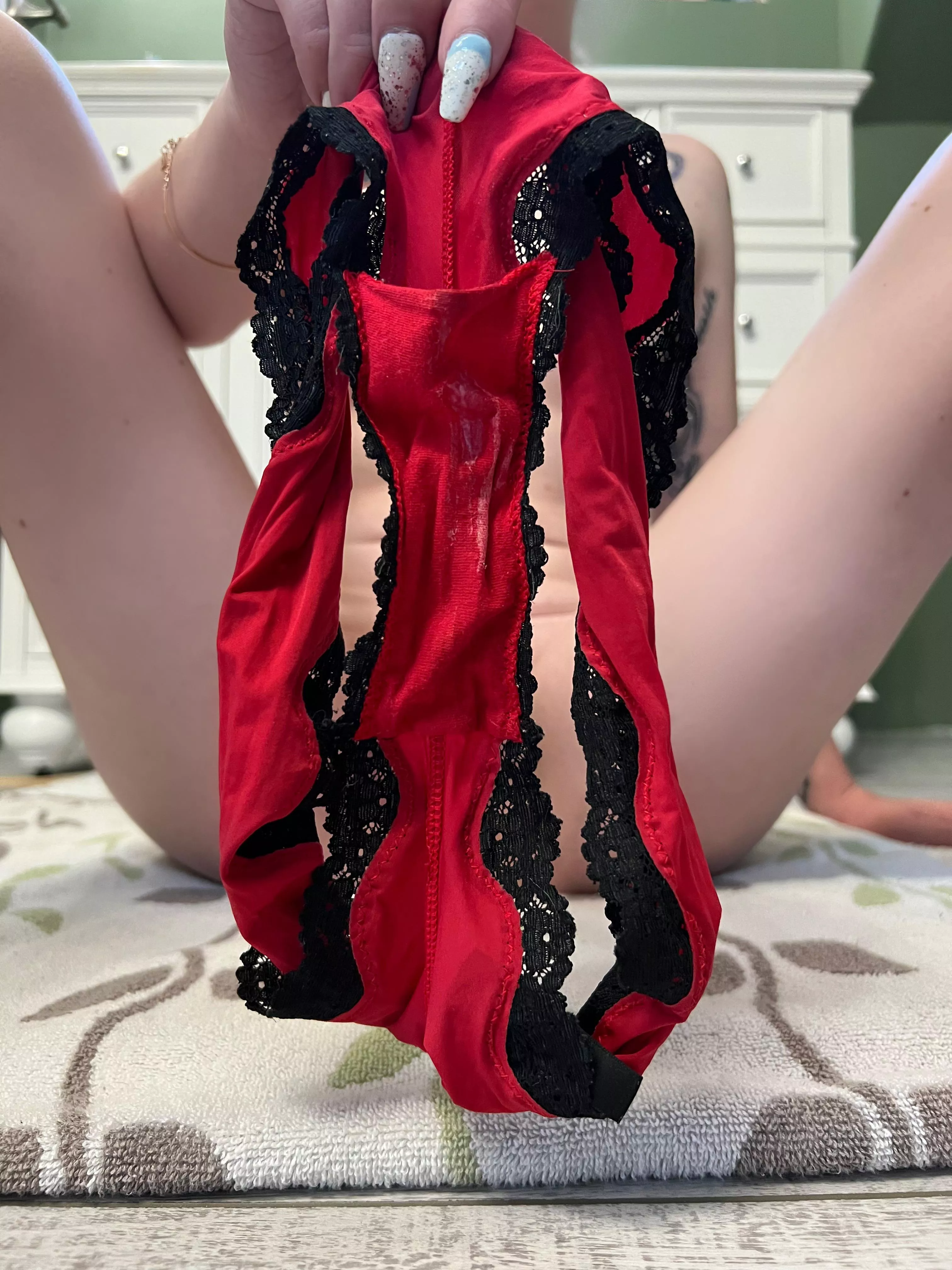 Day 1 of 4! Off To A Good Start! Sexy Silk Dirty Panties, Cotton Gusset, Lace Trim. New Pose, You Like? Imagine Rubbing Your Rock Hard Cock With Them After Placing It In The Gusset Pocket. Would You Clean Them First? posted by Hopeful-Plan-5386