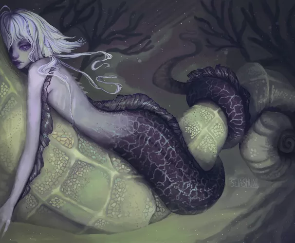 ~From the murkiness of the depths, the Eelmaid lurked and listened to the mermaid's tales of the starry night and the luminous moon from above. Could she dare to dream and join them?~ by A-Yandere-Succubus