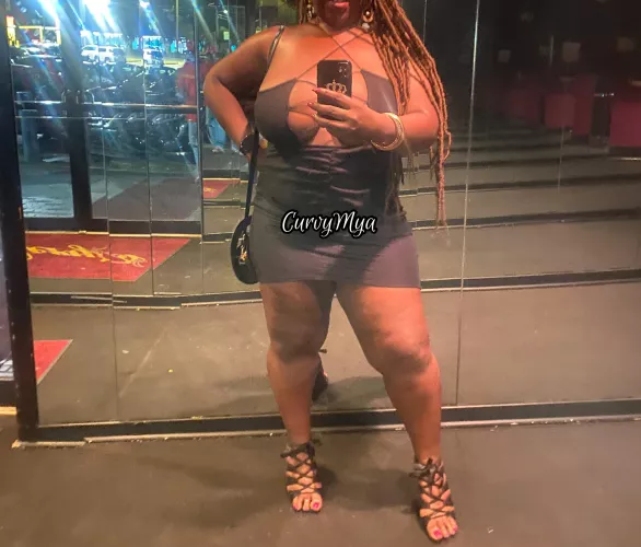 Serving little black dress, thick thighs & big tits by Curvymya
