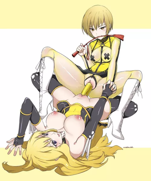 Chie and Yang share a dildo [Rwby Crossover] (eudetenis) by BloodsoakedDespair