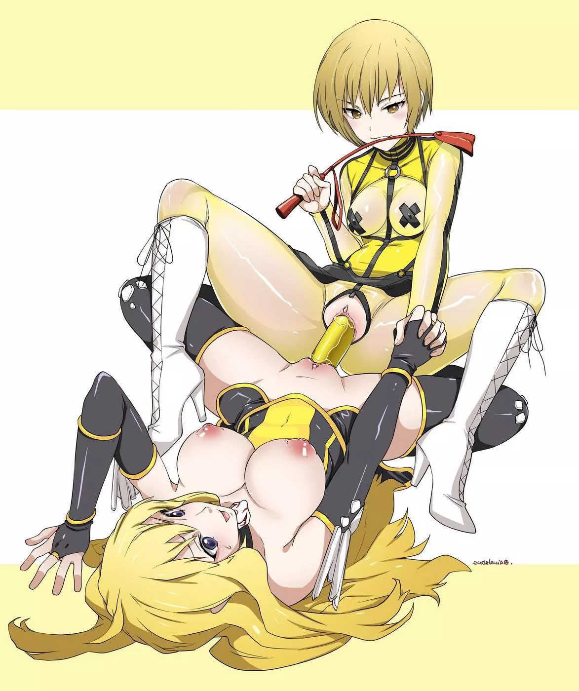 Chie and Yang share a dildo [Rwby Crossover] (eudetenis) posted by BloodsoakedDespair