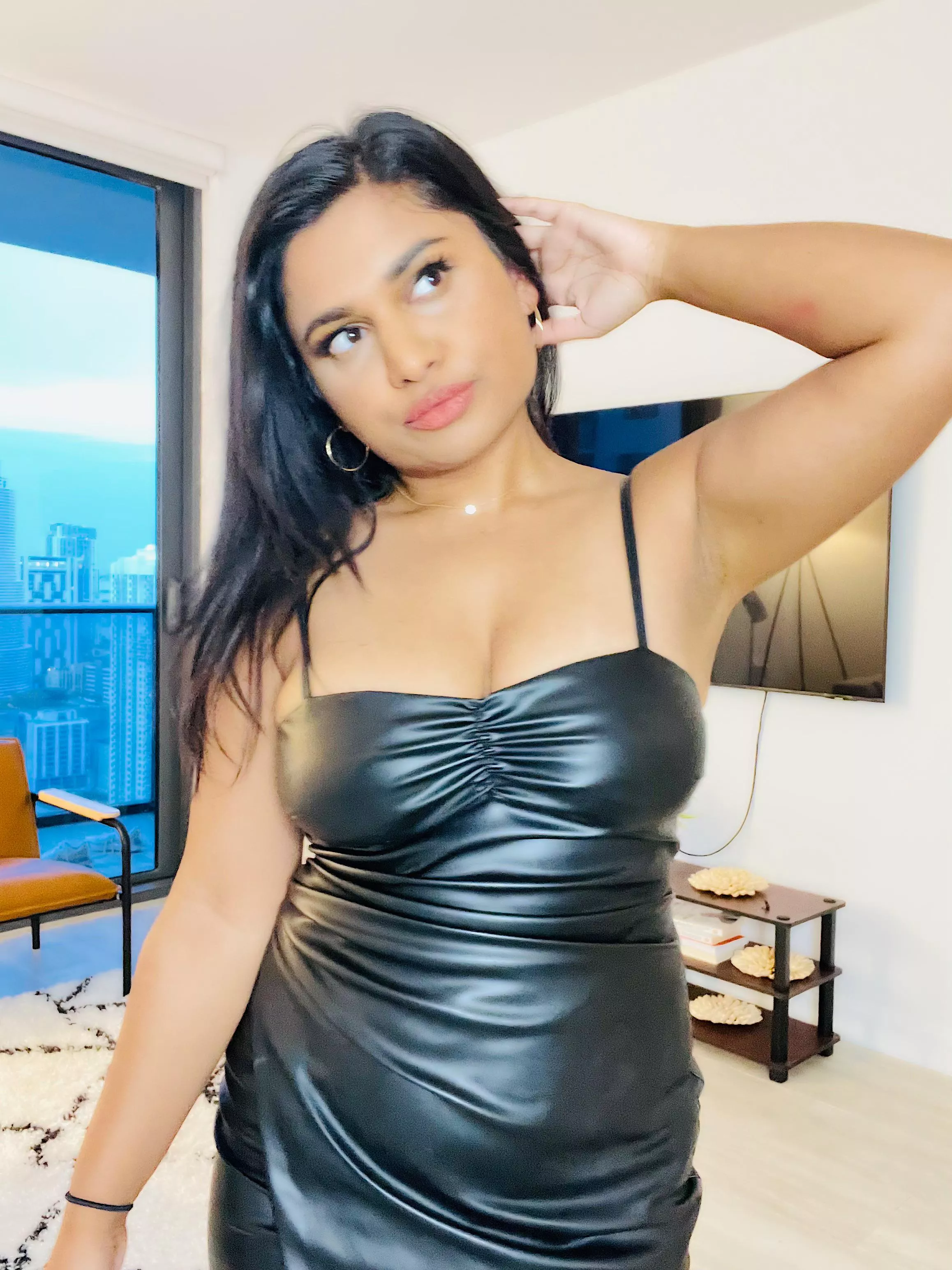 just the sweet girl next door who likes to wear tight leather 😊 posted by indianbarbiee