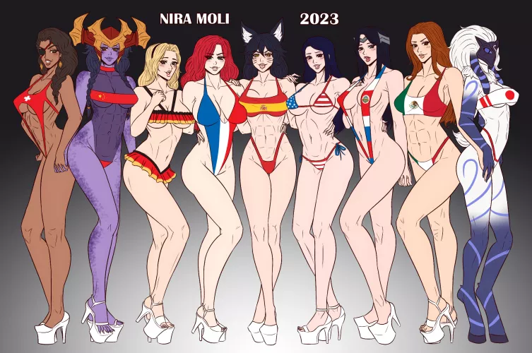 Bikini Contest (Samira, Shyvana, Lux, Fortune, Ahri, Caitlyn, Irelia, Leona, Kindred) (nira_moli) by Karin096