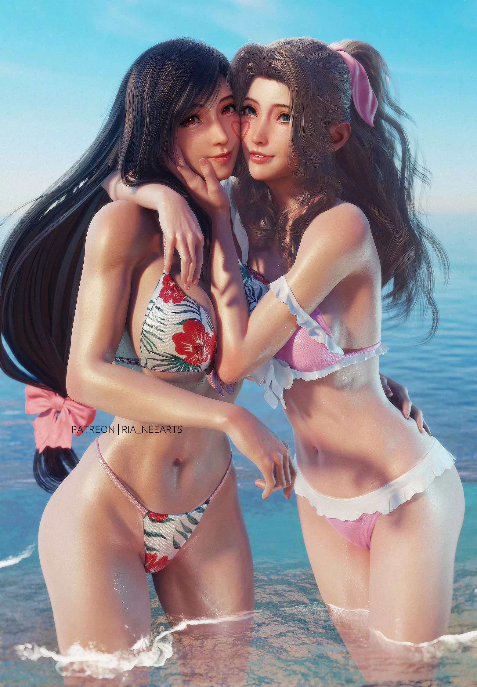 Tifa and Aerith at the beach (Ria) posted by Kuro-Oji
