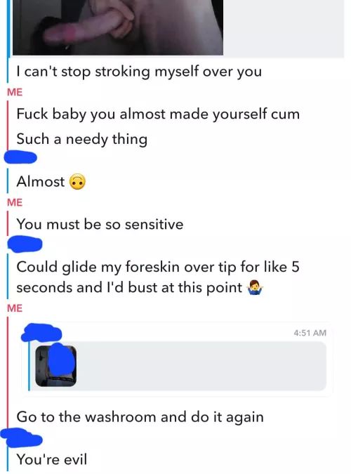 If he thinks that's evil, wait until he finds out he isn't getting to cum today 😜 by sweetnsourkitten