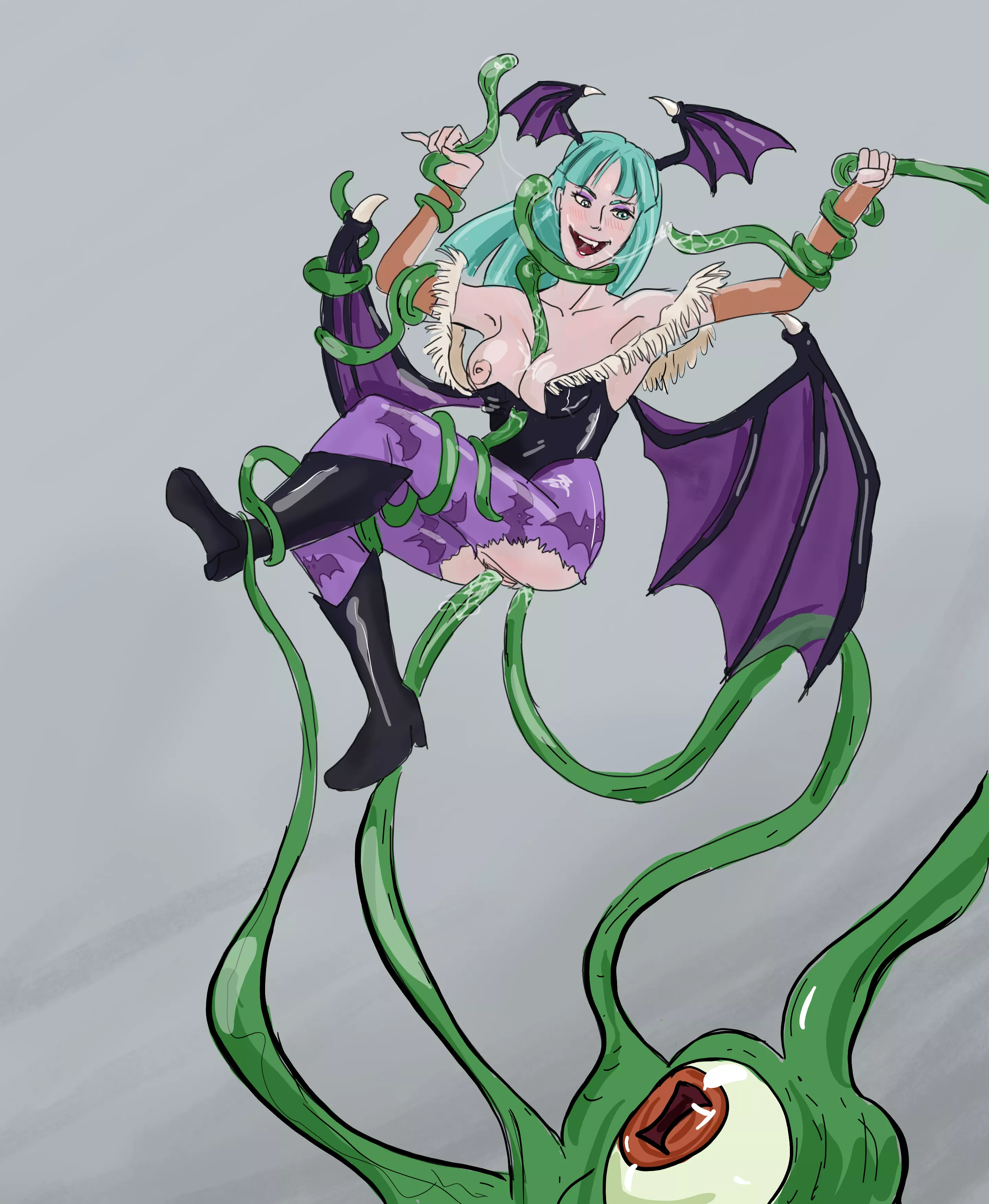 Doodle of Morrigan Aensland getting intimate with a demon a friend! posted by Kalyskah