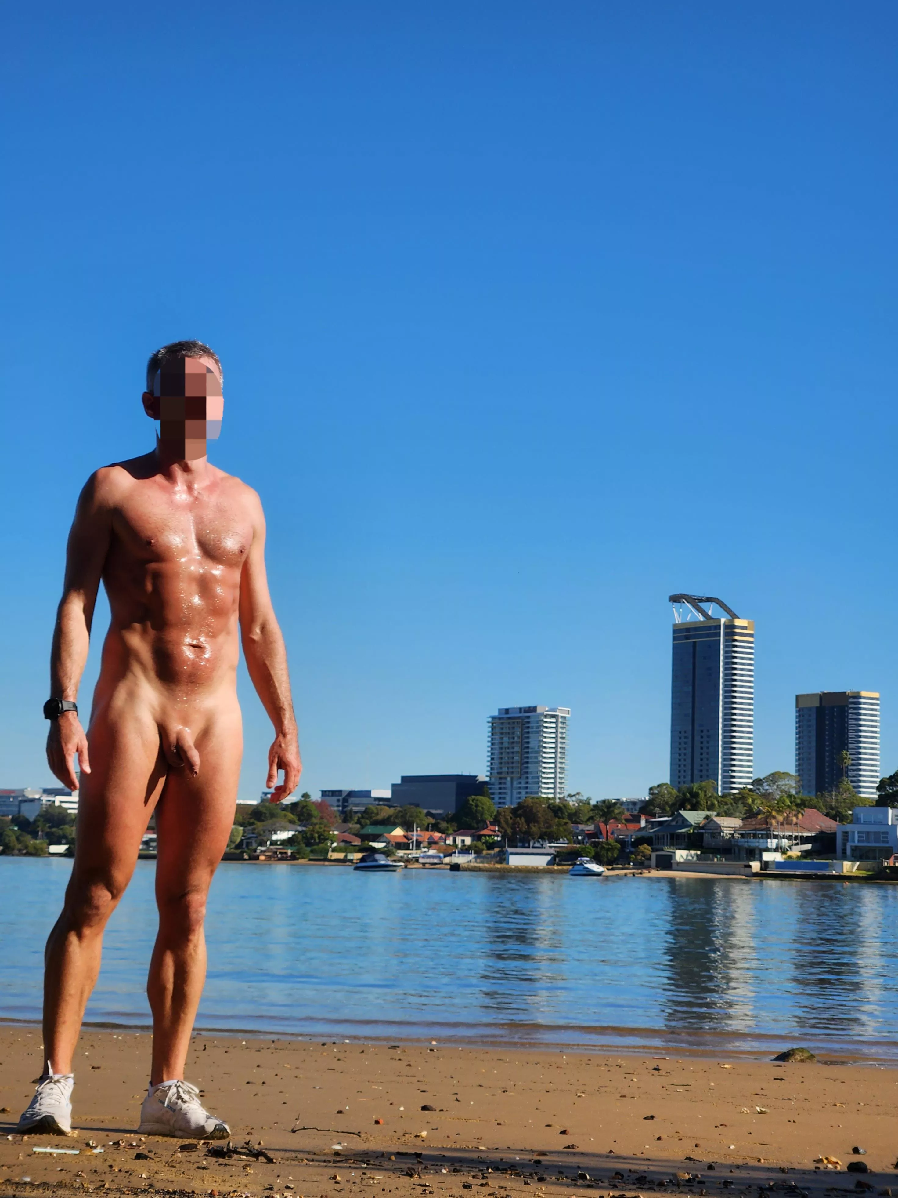A Sydney beach mid-run posted by publicnakedrun