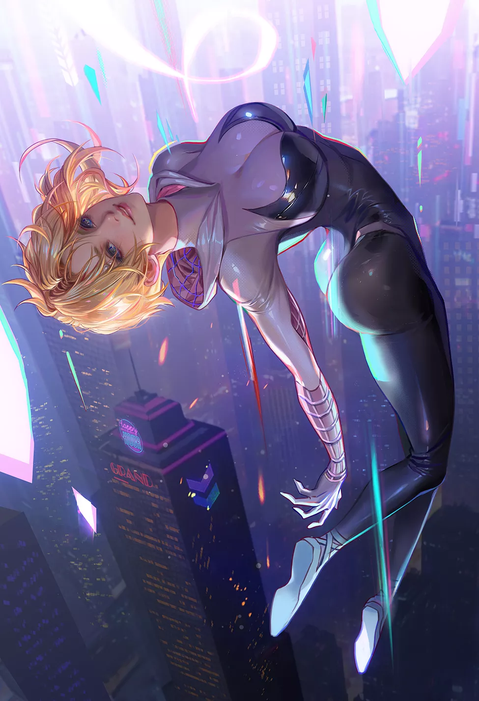 Gwen Stacy swinging through New York (fan yang) [Spider-verse] posted by thehentaisupplier