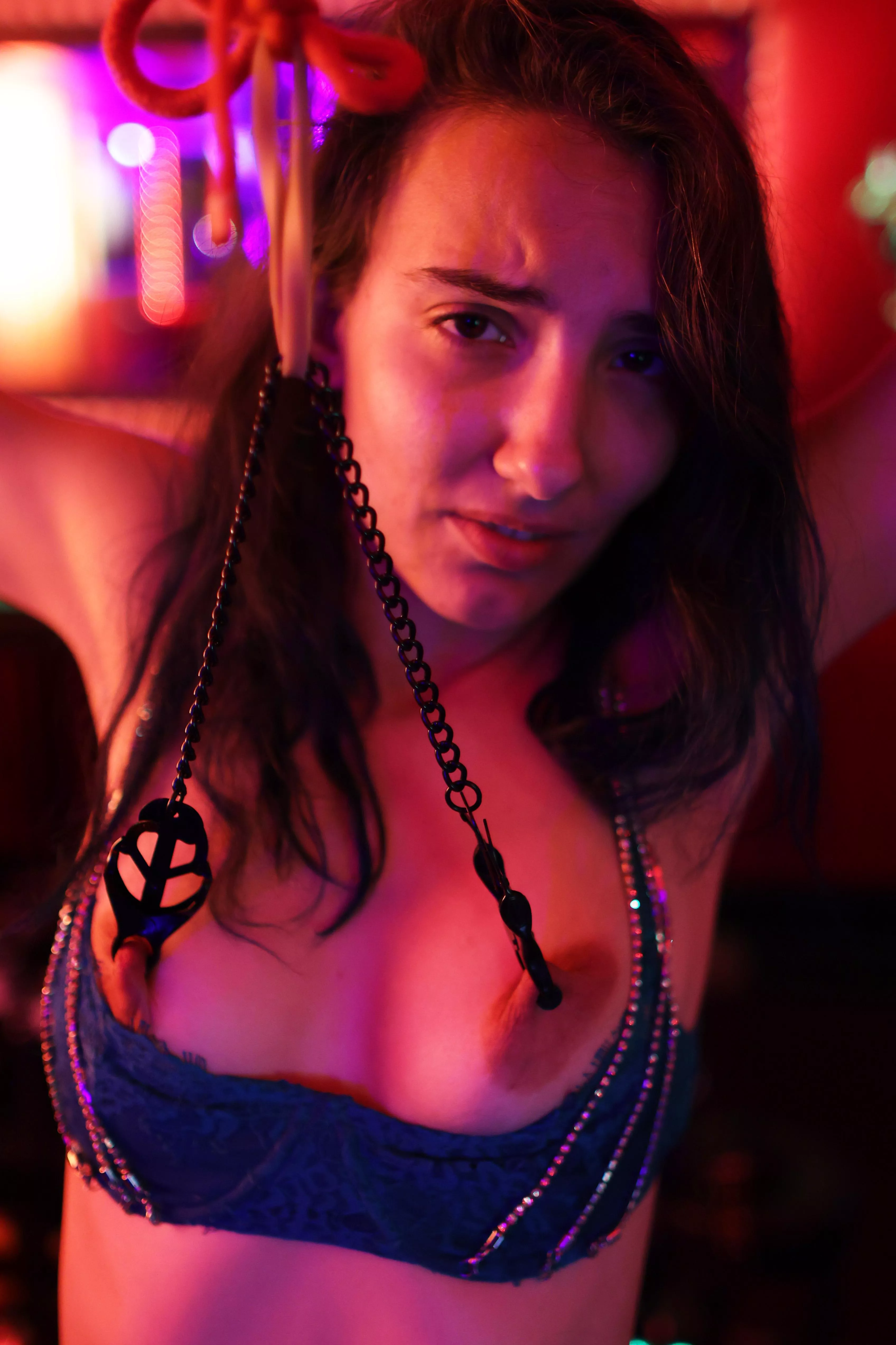 ForestBorn with nipple clamps tied above her posted by CinematicKink