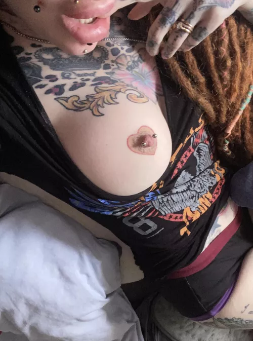 Morning from my tit tat.. Or half of them ;) would you suck it? I can't QUITE reach... by Justaddisongrey_X