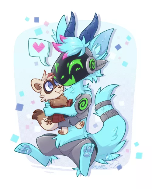 Toaster hug! Commissioned art I drew of a protogen and his plushie by kazunekomori