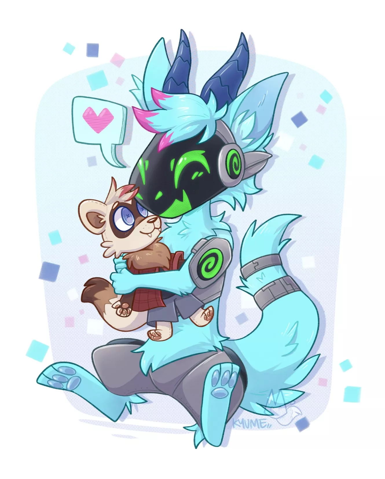 Toaster hug! Commissioned art I drew of a protogen and his plushie posted by kazunekomori