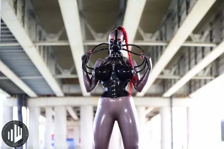 Wearing my new metallic platinum latex catsuit and matching hood for the first time. Combined with my torpedo boobs by Rubbers Finest. by Miss_Fetilicious