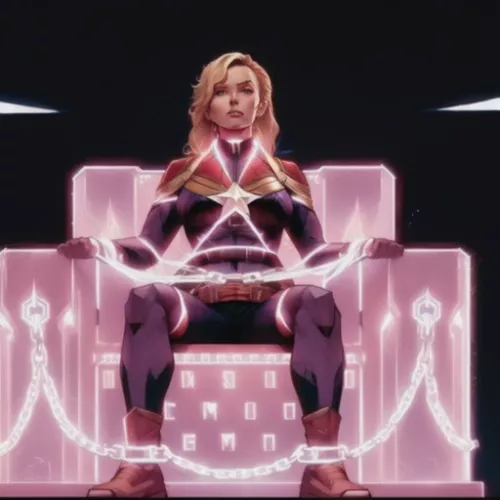 Captain Marvel tied up in magical chain. by SupaManhattan