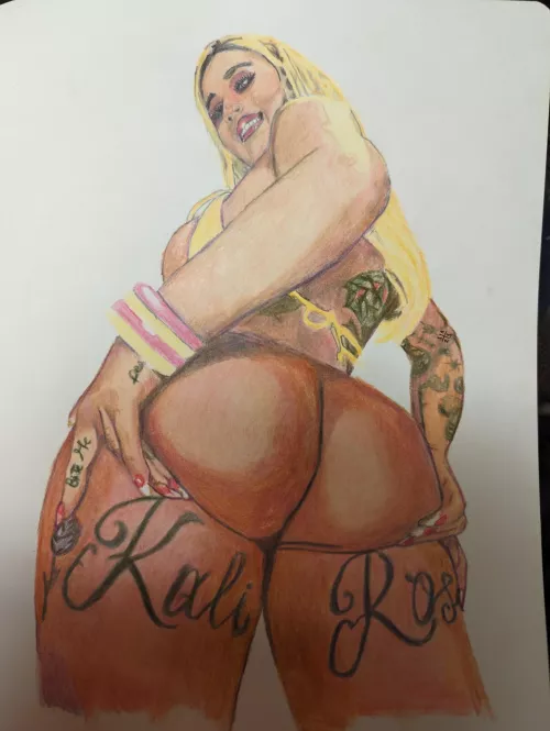 Her name is on her ass. Traditional colored pencils. By me. by Status_Boysenberry56